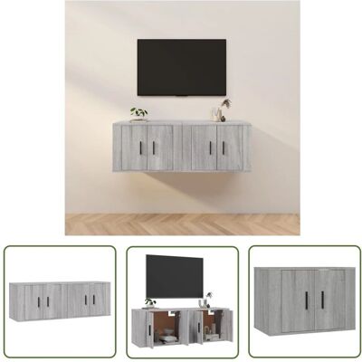 THE LIVING STORE - Porta Tv Parete 2Pz Grigio Sonoma - Zestaw TV na ścianie THE LIVING STORE - Porta Tv Parete 2Pz Grigio Sonoma - Zestaw TV na ścianie