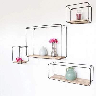 VIVOL - Conjunto de 4 Estantes de Pared - Metal y Madera VIVOL - Conjunto de 4 Estantes de Pared - Metal y Madera