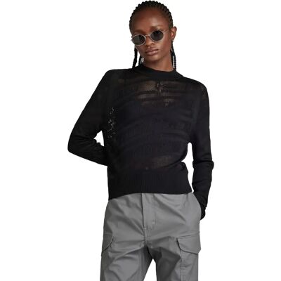 Pull en Maille Pointelle Text G-Star RAW - Noir - XS Femme Pull en Maille Pointelle Text G-Star RAW - Noir - XS Femme