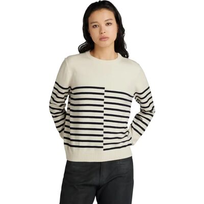 Sweter z przerwanymi pasiastymi paskami G-Star Raw - Beżowy Bawełna - S Sweter z przerwanymi pasiastymi paskami G-Star Raw - Beżowy Bawełna - S