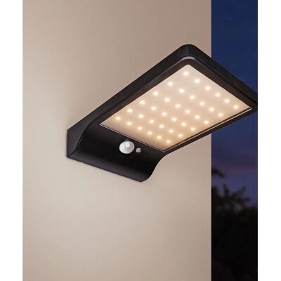 HOFTRONIC Macon - Zonne-energie LED wandlamp - slank design - PIR-bewegingssensor - zwart - warm wit licht - 36 LEDs - IP44 HOFTRONIC Macon - Zonne-energie LED wandlamp - slank design - PIR-bewegingssensor - zwart - warm wit licht - 36 LEDs - IP44
