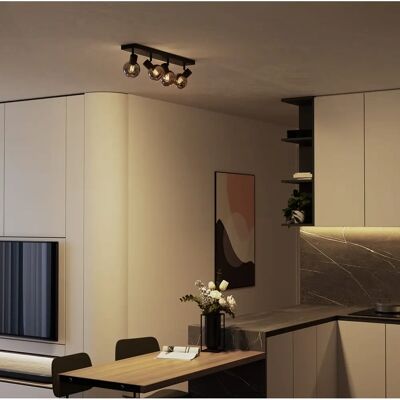 HOFTRONIC Glazura Schwarze Rauchglas Deckenleuchte mit 4 verstellbaren Spots HOFTRONIC Glazura Schwarze Rauchglas Deckenleuchte mit 4 verstellbaren Spots