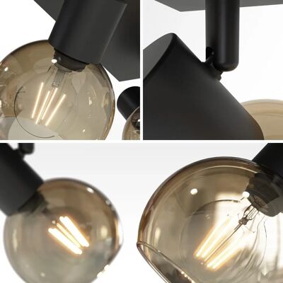 HOFTRONIC Glazura - LED Deckenleuchte - Amber Glas - 4 Spots - Verstellbar & Drehbar - Schwarz - E14 HOFTRONIC Glazura - LED Deckenleuchte - Amber Glas - 4 Spots - Verstellbar & Drehbar - Schwarz - E14