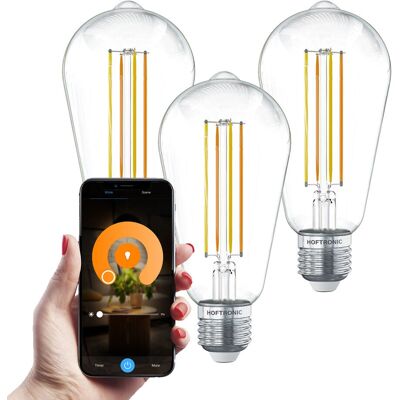 HOFTRONIC Smart ST64 LED Filamentlampe - Dimmbar - 7W - Set von 3 HOFTRONIC Smart ST64 LED Filamentlampe - Dimmbar - 7W - Set von 3