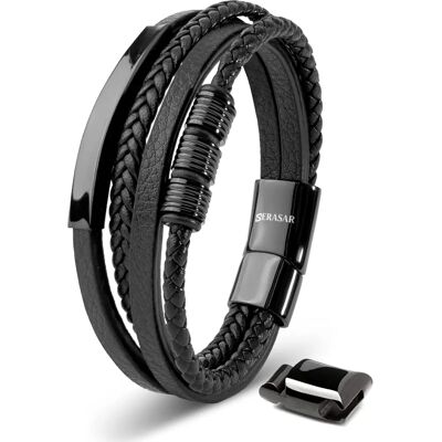 Pulseira de Couro SERASAR para Homens - Brave - 17cm Preto Pulseira de Couro SERASAR para Homens - Brave - 17cm Preto