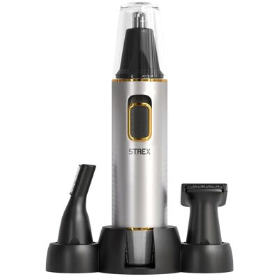 Ensemble de Tondeuse 3-en-1 Strex - Rechargeable & Étanche - Tondeuse Nez/Oreilles/Sourcils/Barbe - Hommes & Femmes - Publicité Ensemble de Tondeuse 3-en-1 Strex - Rechargeable & Étanche - Tondeuse Nez/Oreilles/Sourcils/Barbe - Hommes & Femmes - Publicité