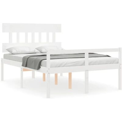 vidaXL Weiß 140x190 cm Massivholz Bettgestell mit Kopfteil & Stauraum - Bett vidaXL Weiß 140x190 cm Massivholz Bettgestell mit Kopfteil & Stauraum - Bett