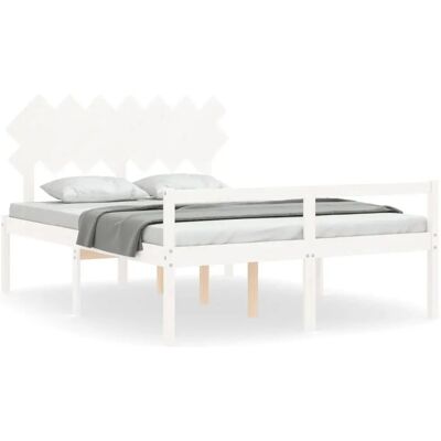 vidaXL Bettgestell mit Kopfteil - Seniorenbett, Weiß, 140x190 cm vidaXL Bettgestell mit Kopfteil - Seniorenbett, Weiß, 140x190 cm