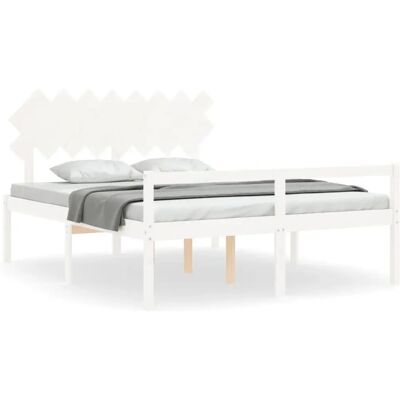 vidaXL Weißes Bett aus Massivholz mit Kopfteil - Bett vidaXL Weißes Bett aus Massivholz mit Kopfteil - Bett