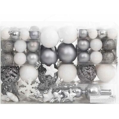 vidaXL Weihnachtskugeln Set Weiß Grau 111 Stück - Christbaumdekoration vidaXL Weihnachtskugeln Set Weiß Grau 111 Stück - Christbaumdekoration