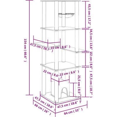 vidaXL Cat Tree with Sisal Posts - Pet Cat Scratch Tower - 154 cm vidaXL Cat Tree with Sisal Posts - Pet Cat Scratch Tower - 154 cm