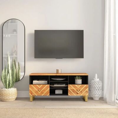 vidaXL Braune und Schwarze Massivholz Mango TV-Schrank - TV-Ständer vidaXL Braune und Schwarze Massivholz Mango TV-Schrank - TV-Ständer