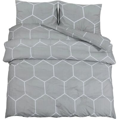 vidaXL Grau Weiß Baumwolle Bettbezug Set - Bettbezug Set vidaXL Grau Weiß Baumwolle Bettbezug Set - Bettbezug Set