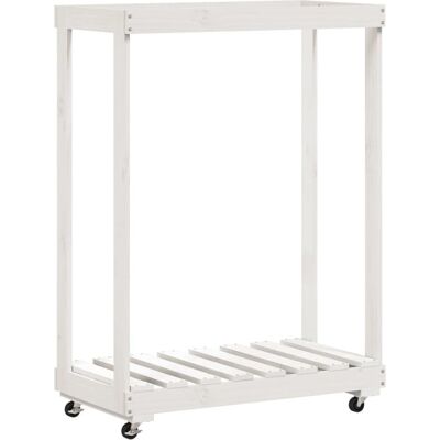 vidaXL Drewno na opał z kółkami Białe 76,5x40x108 cm Masivne drewno sosnowe - Drewno na opał vidaXL Drewno na opał z kółkami Białe 76,5x40x108 cm Masivne drewno sosnowe - Drewno na opał