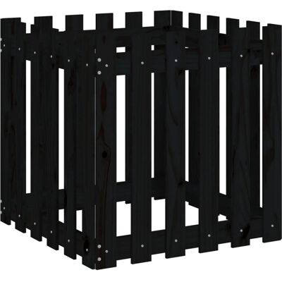 vidaXL Schwarzer Kiefern-Gartenhochbeet mit Zaun - 60x60x60 cm vidaXL Schwarzer Kiefern-Gartenhochbeet mit Zaun - 60x60x60 cm