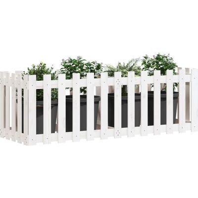 vidaXL Weiße Zaun-Gartenbeet 150x50x50 cm Massives Kiefernholz vidaXL Weiße Zaun-Gartenbeet 150x50x50 cm Massives Kiefernholz