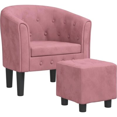 Fauteuil avec repose-pied en velours rose - Armchair - Publicité Fauteuil avec repose-pied en velours rose - Armchair - Publicité