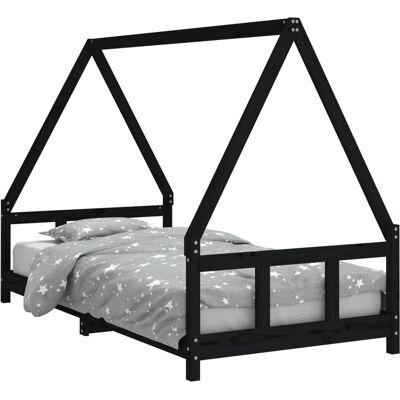 vidaXL Kinderbettrahmen Schwarz 90x200 cm - Kinderbett, Massives Kiefernholz, Hausdesign vidaXL Kinderbettrahmen Schwarz 90x200 cm - Kinderbett, Massives Kiefernholz, Hausdesign