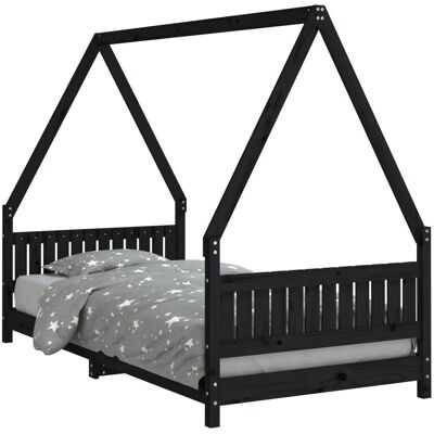 vidaXL Kinderbettrahmen Schwarz Massives Kiefernholz 90x190cm - Kinderbett vidaXL Kinderbettrahmen Schwarz Massives Kiefernholz 90x190cm - Kinderbett