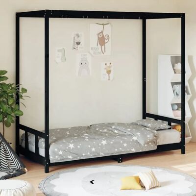 vidaXL Kinderbett aus Holz Schwarz 90x200 cm - Kinderbettgestell vidaXL Kinderbett aus Holz Schwarz 90x200 cm - Kinderbettgestell