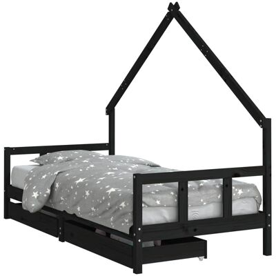 vidaXL Kinderbett mit Schubladen Schwarz 90x200 cm Massives Kiefernholz - Kinderbett vidaXL Kinderbett mit Schubladen Schwarz 90x200 cm Massives Kiefernholz - Kinderbett