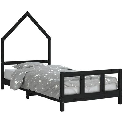 vidaXL Kinderbettrahmen Schwarz 90x200 cm Massiv Kiefer vidaXL Kinderbettrahmen Schwarz 90x200 cm Massiv Kiefer