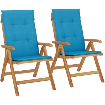 VidaXL Outdoor Stuhl - Verstellbarer Teak Liegestuhl - Blau VidaXL Outdoor Stuhl - Verstellbarer Teak Liegestuhl - Blau