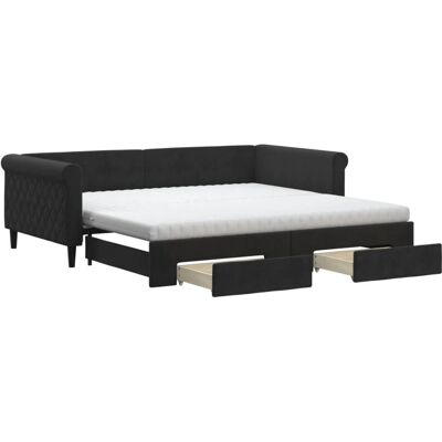 vidaXL Schwarzes Ausziehsofa mit Stauraum vidaXL Schwarzes Ausziehsofa mit Stauraum