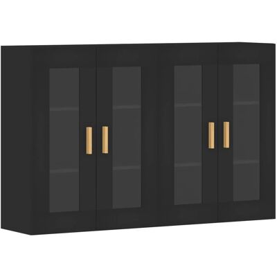 vidaXL Wandmontierte Schränke Schwarz Holz 2 stk - Wohnzimmer Sideboard vidaXL Wandmontierte Schränke Schwarz Holz 2 stk - Wohnzimmer Sideboard