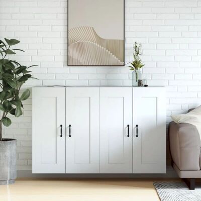 vidaXL Armarios de Pared Blancos Madera Contrachapada - Conjunto de Almacenamiento para Baño vidaXL Armarios de Pared Blancos Madera Contrachapada - Conjunto de Almacenamiento para Baño
