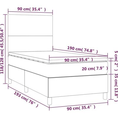 vidaXL Boxspring med madras, Lys grå, 90x190 cm vidaXL Boxspring med madras, Lys grå, 90x190 cm
