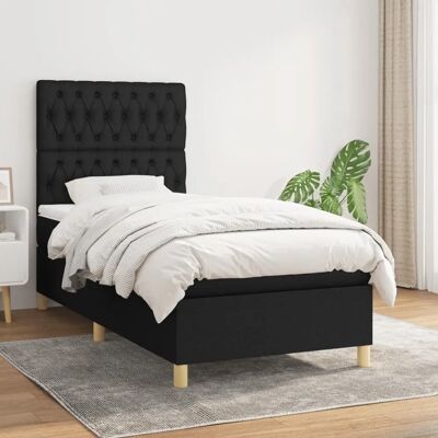 vidaXL Schwarzes Stoffbett mit Matratze - 100x200cm vidaXL Schwarzes Stoffbett mit Matratze - 100x200cm