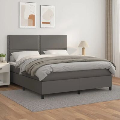 Cama de Cuero Gris MAISONCHIC con Encabezado Ajustable - Cama Cama de Cuero Gris MAISONCHIC con Encabezado Ajustable - Cama