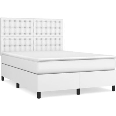 vidaXL Bett - Weiß - Langlebiges Kunstleder - Verstellbares Kopfteil - Mittelfest vidaXL Bett - Weiß - Langlebiges Kunstleder - Verstellbares Kopfteil - Mittelfest