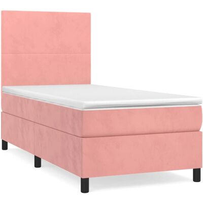 vidaXL Rosa Samt Einzelschlafbett mit Matratze - Bett vidaXL Rosa Samt Einzelschlafbett mit Matratze - Bett