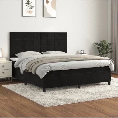 Lit en velours noir 180x200 cm Maisonchic - Matelas à ressorts, Têtière réglable Lit en velours noir 180x200 cm Maisonchic - Matelas à ressorts, Têtière réglable