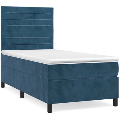 VidaXL Dunkelblaues Samtbett mit Matratze - Bett VidaXL Dunkelblaues Samtbett mit Matratze - Bett