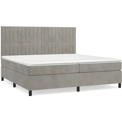 vidaXL Hellgraues Samt-Boxspringbett mit Matratze 200x200cm vidaXL Hellgraues Samt-Boxspringbett mit Matratze 200x200cm