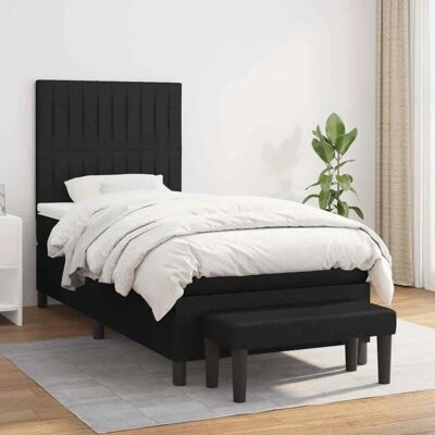 Lit noir 100x200 avec matelas à ressorts ensachés - Lit Lit noir 100x200 avec matelas à ressorts ensachés - Lit