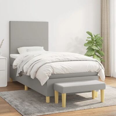 MAISONCHIC Hellgraues Einzelbett mit Taschenfederkernmatratze - Bett MAISONCHIC Hellgraues Einzelbett mit Taschenfederkernmatratze - Bett