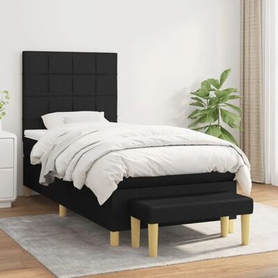 vidaXL Schwarzes Stoff-Federbett 100x200 cm - Bett vidaXL Schwarzes Stoff-Federbett 100x200 cm - Bett