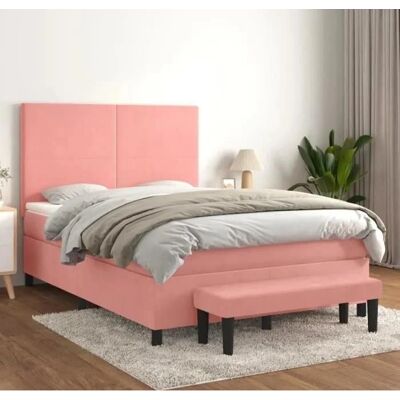 VIDAXL Pink Velvet Bett mit Matratze & Kopfteil - Bett VIDAXL Pink Velvet Bett mit Matratze & Kopfteil - Bett