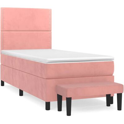 VidaXL Bett - Rosa Samtmatratze & Verstellbares Kopfteil - Bett VidaXL Bett - Rosa Samtmatratze & Verstellbares Kopfteil - Bett
