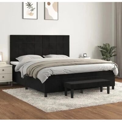 vidaXL Schwarzes Samt 180x200 cm Boxspringbett mit Matratze vidaXL Schwarzes Samt 180x200 cm Boxspringbett mit Matratze