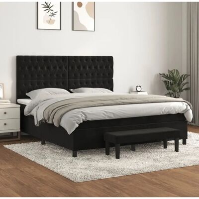 VIDAXL Schwarzes Samtbetten 180x200cm mit Matratze & Kopfteil - Bett VIDAXL Schwarzes Samtbetten 180x200cm mit Matratze & Kopfteil - Bett