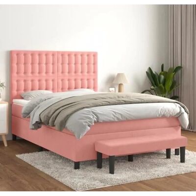 Samtbett Pink 140x200cm - Bett mit Matratze & Rahmen Samtbett Pink 140x200cm - Bett mit Matratze & Rahmen