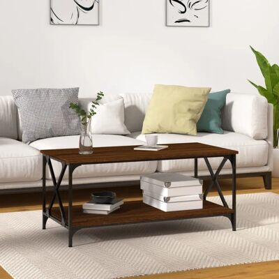 vidaXL Braun Eiche Couchtisch Holz und Eisen - Couchtisch vidaXL Braun Eiche Couchtisch Holz und Eisen - Couchtisch