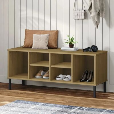 vidaXL Massives Holzschuhregal mit Metallbeinen - Schuhregal - Braun vidaXL Massives Holzschuhregal mit Metallbeinen - Schuhregal - Braun