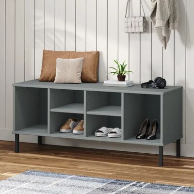 vidaXL Massivholz Schuhregal mit Metallbeinen OSLO - Staubfreier Stauraum vidaXL Massivholz Schuhregal mit Metallbeinen OSLO - Staubfreier Stauraum