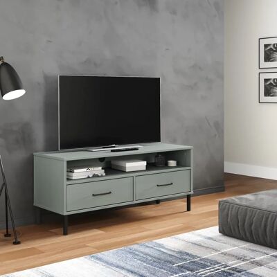 vidaXL Mueble de TV de madera de pino macizo con patas de metal OSLO - Estante moderno rústico vidaXL Mueble de TV de madera de pino macizo con patas de metal OSLO - Estante moderno rústico